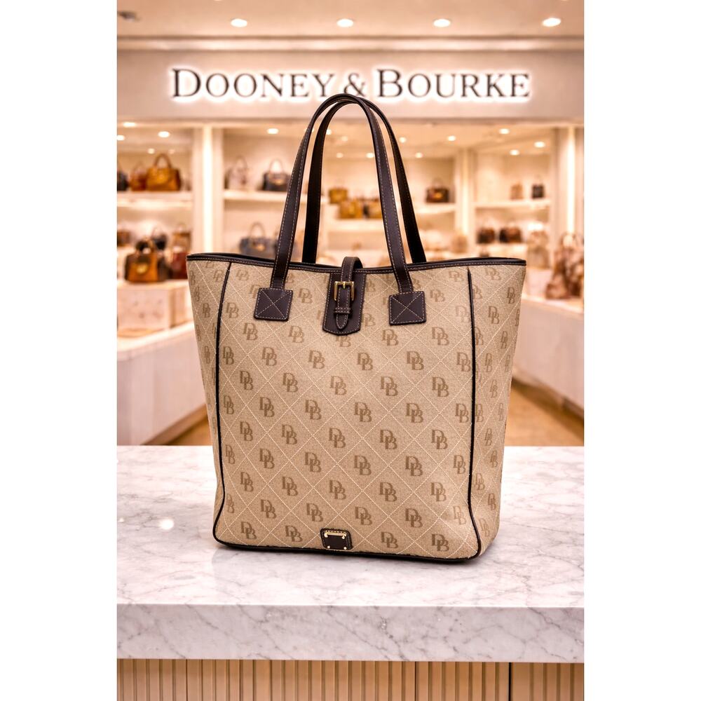 Dooney & Bourke Signature Canvas Tote with Leather Accents - Brown/Beige